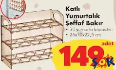 KATLI YUMURTALIK ŞEFFAF BAKIR 30 YUMURTA KAPASİTELİ